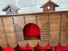 Vintage Wall Or Table Wooden House Shaped Shadowbox W/Red Backing 7 Items Total
