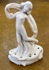 Antique Art Deco Porcelain Nude Female Hat Pin Holder Germany 4.5”