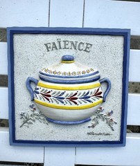 VTG French Kitchen Wall Plaques 3D Relief French Pottery IV Quimper Style Decor