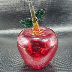 Hand Blown Large Red Apple Fruit With Leafs Hand Made Art Glass Figurine Decor