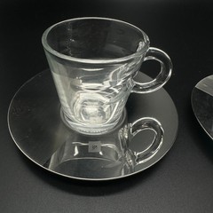 Pair of Nespresso View Collection Glass Expresso Cups & Stainless Steel Saucers