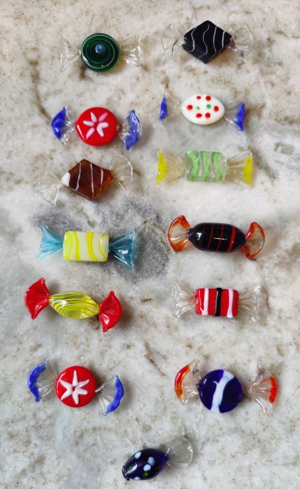 FESTIVE!!! Lot Of 11 Murano-style Art Glass Hand Blown Hard Candy