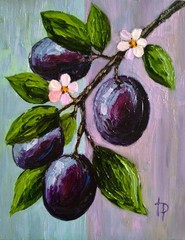 Original Plum Oil Painting 8×10″ Canvas Board Fruit Wall Art Kitchen Decor
