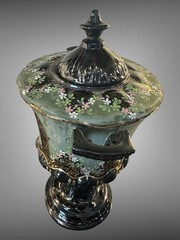 Antique Samovar Tea Urn Jackfield Black Jet Ware Hand-Painted