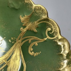 GDA Antique France Porcelain Limoges Hand Painted Tulips Green Gold Art Nouveau