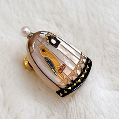 Classic Ko Pin Brooch Bird Cage Pearl Nest Blue Raden Used