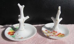 Ring Tree jewellery stands x 2 Victorian/Edwardian Antique porcelain