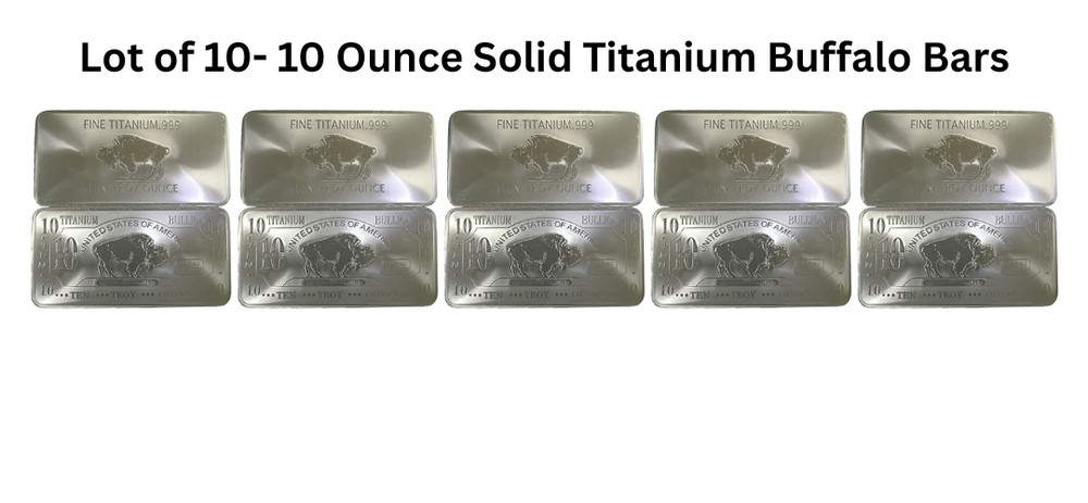 10x 10 Ounce Oz Titanium Buffalo Bar .999 Fine Ti Element