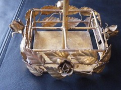 RARE VINTAGE Italy TOLE Gold Rose CENTERPIECE 4 Compart HOLDER Hollywood Regency