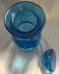 Vintage MCM Made in Belgium Large 9.5″ Turquoise Blue Glass Lever Apothecary Jar