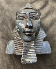 Egyptian Antiquities Pharaoh Head, Hand Made In Giza, Very Heavy Basalt, Unique.