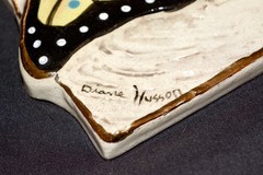 RARE Diane Husson Ceramic Art Title Signed OOAK Butterfly 14K Gold Accent 7.25″