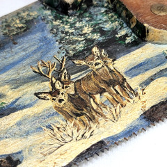 Folk-Art Oil Painting on a Vintage Hand Saw – Winter Deer Scene – Artist Signed
