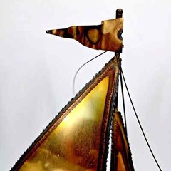 De Mott Brass Copper Sailboat 9″ Ship Signed Art Sculpture Onyx 1970s Heavy Vtg