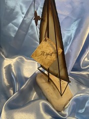 Vintage DeMott Signed Brass Sailboat Rock Quartz Base Nautical Boat Sculpture