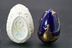 Franklin Mint Eggs Blue White Parian Style Ceramic, Folk Fable Bundle