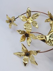 Vintage Metal Art Wall Hanging Hummingbirds Flowers Branches Brass Birds MCM