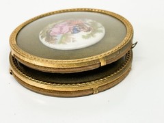 Victorian Signed Fragonard Framed Porcelain Rounds Antique Art Couple Love