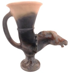 RARE Ancient Style Horse Head Libation Vessel Rhyton Drinking Cup Horns Pls Read