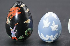 Franklin Mint Eggs Blue White Parian Style Ceramic, Folk Fable Bundle