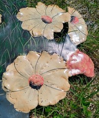 Vtg Handpainted Signed Metal Enamel Toleware Flower Floral Wall Hanging 21″x22″
