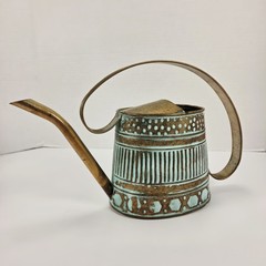 VTG Metal Copper Watering Can Decor Green Verdigris Teal Patina 0.5 Gal 12″