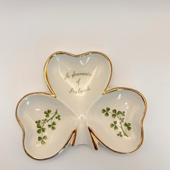 Arklow Shamrock Three Leaf Trinket Dish Tray Gold Trim Made in Ireland