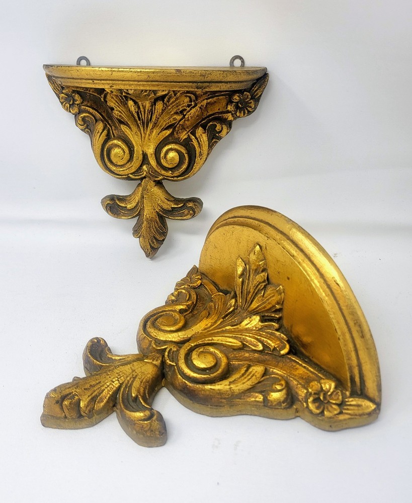 Pair Neoclassical Gold Gilt Wall Shelf Shelves Brackets Possible 1940s Italy Vgt