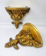 Pair Neoclassical Gold Gilt Wall Shelf Shelves Brackets Possible 1940s Italy Vgt