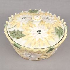 Vintage Sunflower Ceramic Covered Dish 1960’s, Yellow & White