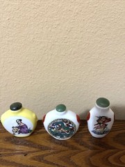 VTG Qianlong Sign Chinese Oriental Snuff 3 Perfume Bottle Enamel/Copper JADE CAP