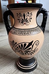 Hand Crafted in Greece by Adis DECORATIVE GREEK Print TWIN HANDLED 14cm URN Vase