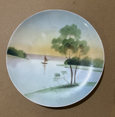 4 Vintage Meito China Hand Painted Landscape Plates 6 1/2″ Japan