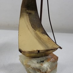 2x Vintage John Demott Sailboat Metal & Rock Sculpture 14-1/2″ & 8-1/2″ Tall