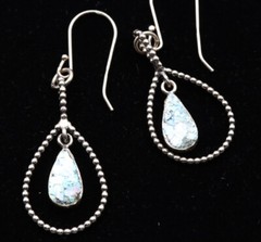 Roman Glass Silver925 Earrings Ancient Authentic 200 BC Fragment Bluish Patina