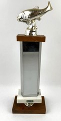 Bass Fishing Trophy “Biggest Bass” 1973 W/ Metal Fish Topper & Marble 15” VTG GC