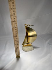 VTG John Demott Signed Mid Century Brass Sailboat Sculpture Onyx Quartz Base 8″