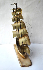 VINTAGE LARGE DEMOTT SHIP SCULPTURE HANDMADE MODERNIST SAIL SHIP SIGNED ORIGNAL