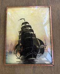 VTG 1940s Convex Glass Silhouette Victorian/Art Deco Reverse Painting – pair