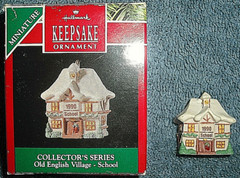 1990 HALLMARK KEEPSAKE MINIATURE ORNAMENT – OLD ENGLISH VILLAGE – SCHOOL IN BOX