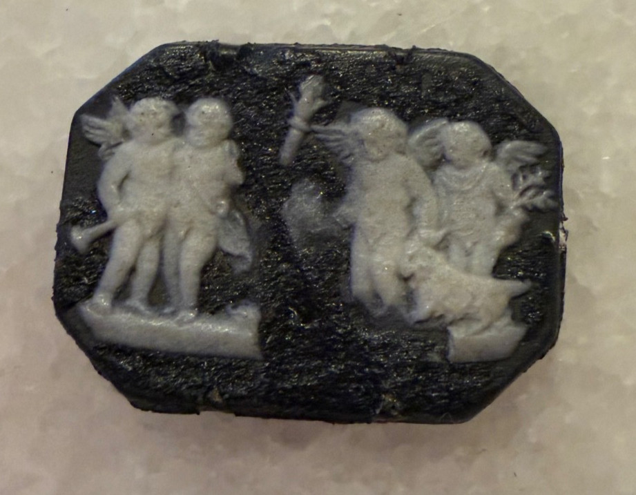 Antique Wedgwood Black Basalt Cameo Plaque Sacrifice Hymen Cracked Loose 7/8″