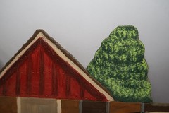 1989 Large Menno Shirk Folk Art Painting On Wood 12″ X 24″ Barn Pigs Signed B32