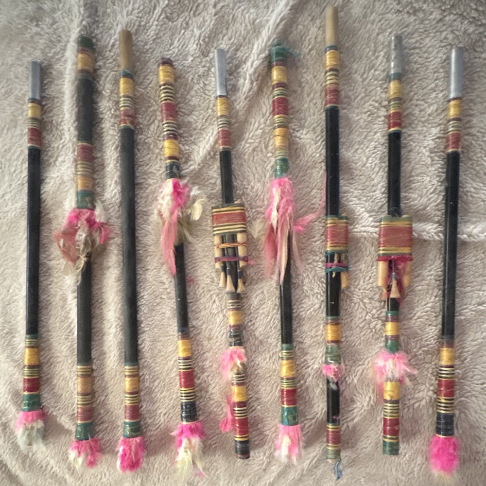 vtg Lot – 9 Traditional Bamboo Andean Tribal Folk Art Panpipe flute/blowguns