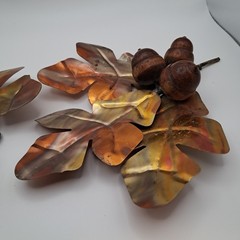Brass Tone Oak Leaves Set with 3 Wood Acorns Home Interiors HOMCO Fall Autumn