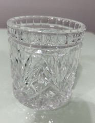 Vintage Heavy Cut Crystal Diamond Palm Leaf Sunburst Candy Jar No Lid 4″