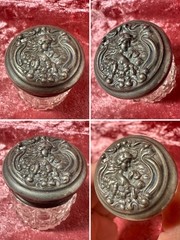 Antique Small Levi & Salaman Glass Jar Pot Sterling Silver Lid Art Nouveau 1900s