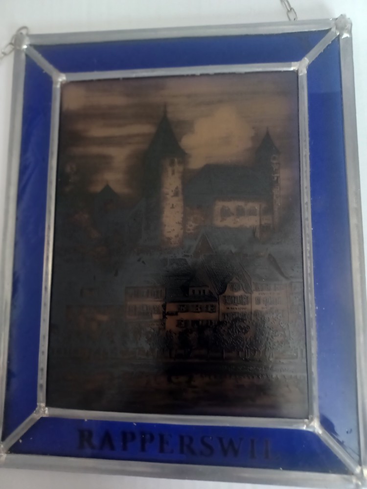 Decorative Erched On Glass Wall Hanging of Rapperswil Castle Switzerland