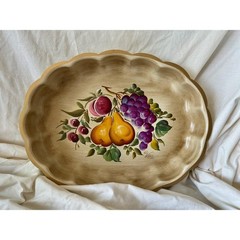 Tray Metal Toleware Beige Hand Painted Nashco New York Fruit Motif
