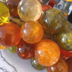 Vintage MCM Lucite Resin Grapes on Driftwood Amber Orange Large Cluster Glows