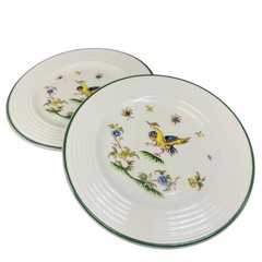 Varages Vieux Fine Porcelain Bird Pattern Plate Dish Set 2 Plates Dishes France